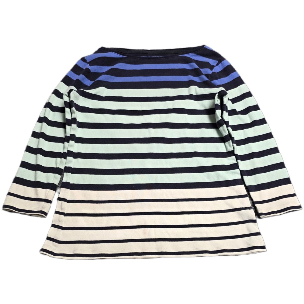 Talbots Petite Striped Boat Neck Tee Women's Size‎ Sp Blue Cream Long Sleeve